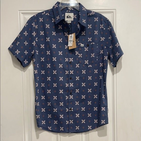 NWT Quiksilver Indigo Patterned Short Sleeve Shirt - Picture 1 of 4